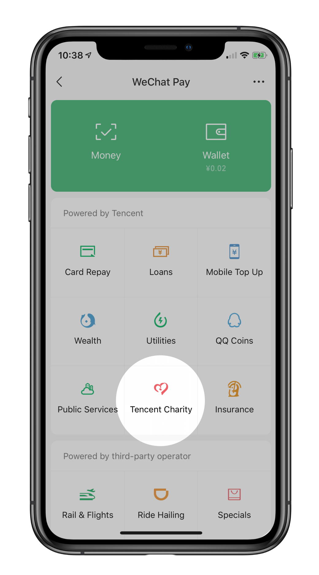 Tencent Charity entry point inside the WeChat Pay wallet