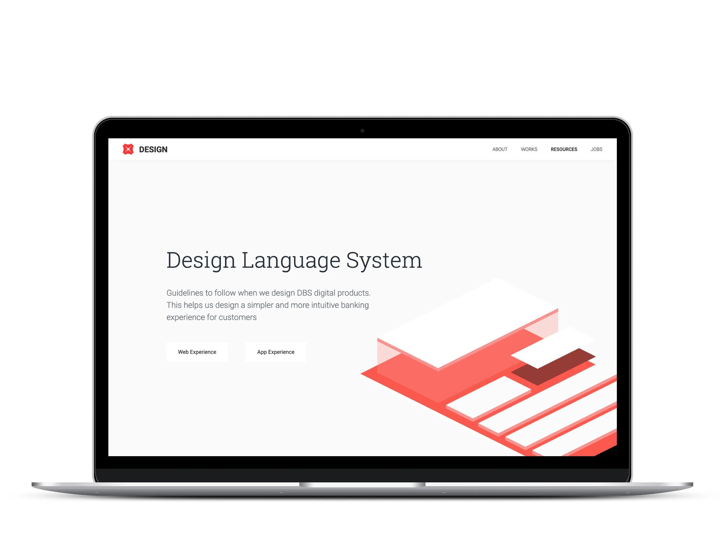 DBS Design Language System case study: the DLS guidelines website on a laptop