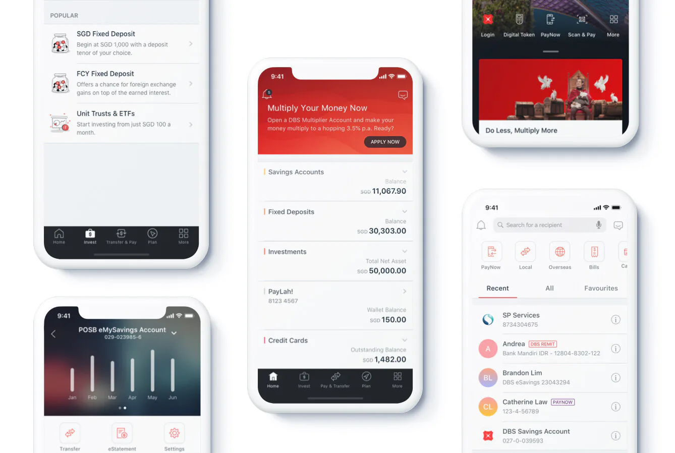 DBS/POSB digibank case study: new native app screens for home, accounts and transfers