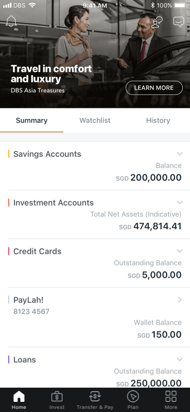 Navigation prototype example in iWealth app