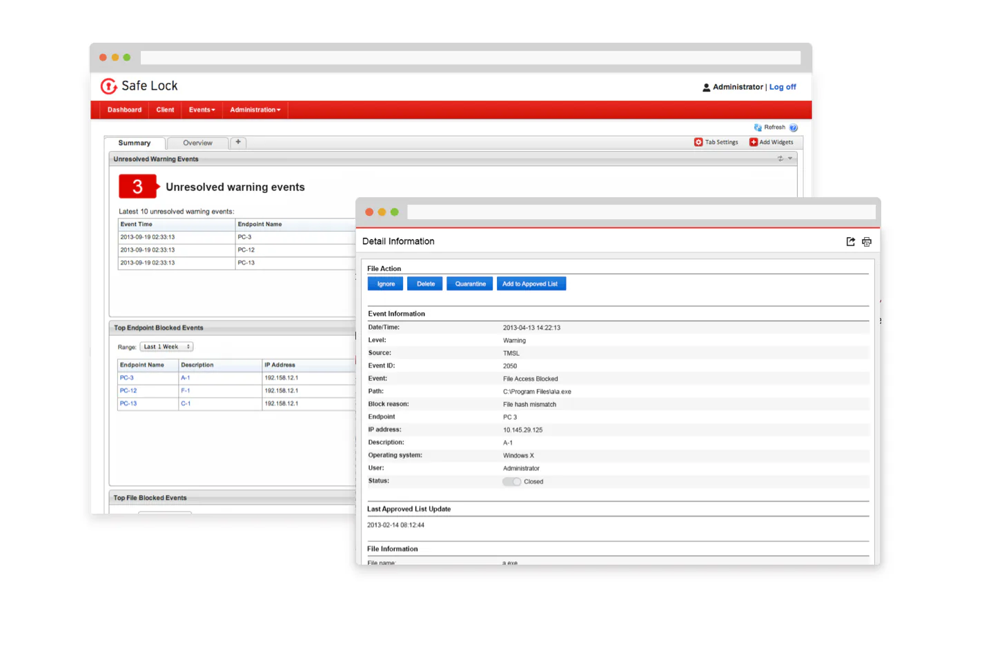 Trend Micro case study: Safe Lock management console listing unresolved warning events